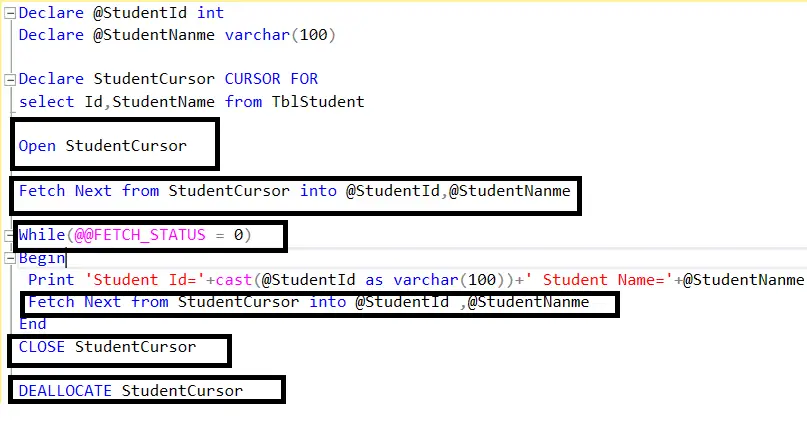 Cursor In Sql Server With Example