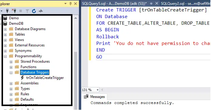 Ddl Trigger In Sql Server With Example